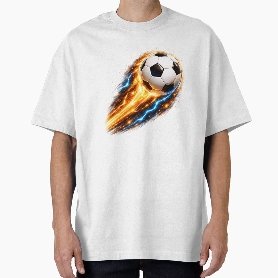 Fire And Lightning Soccer Ball Energy T-Shirt - Custom Art Print Unisex - T-Shirt, Sweatshirt, Hoodie