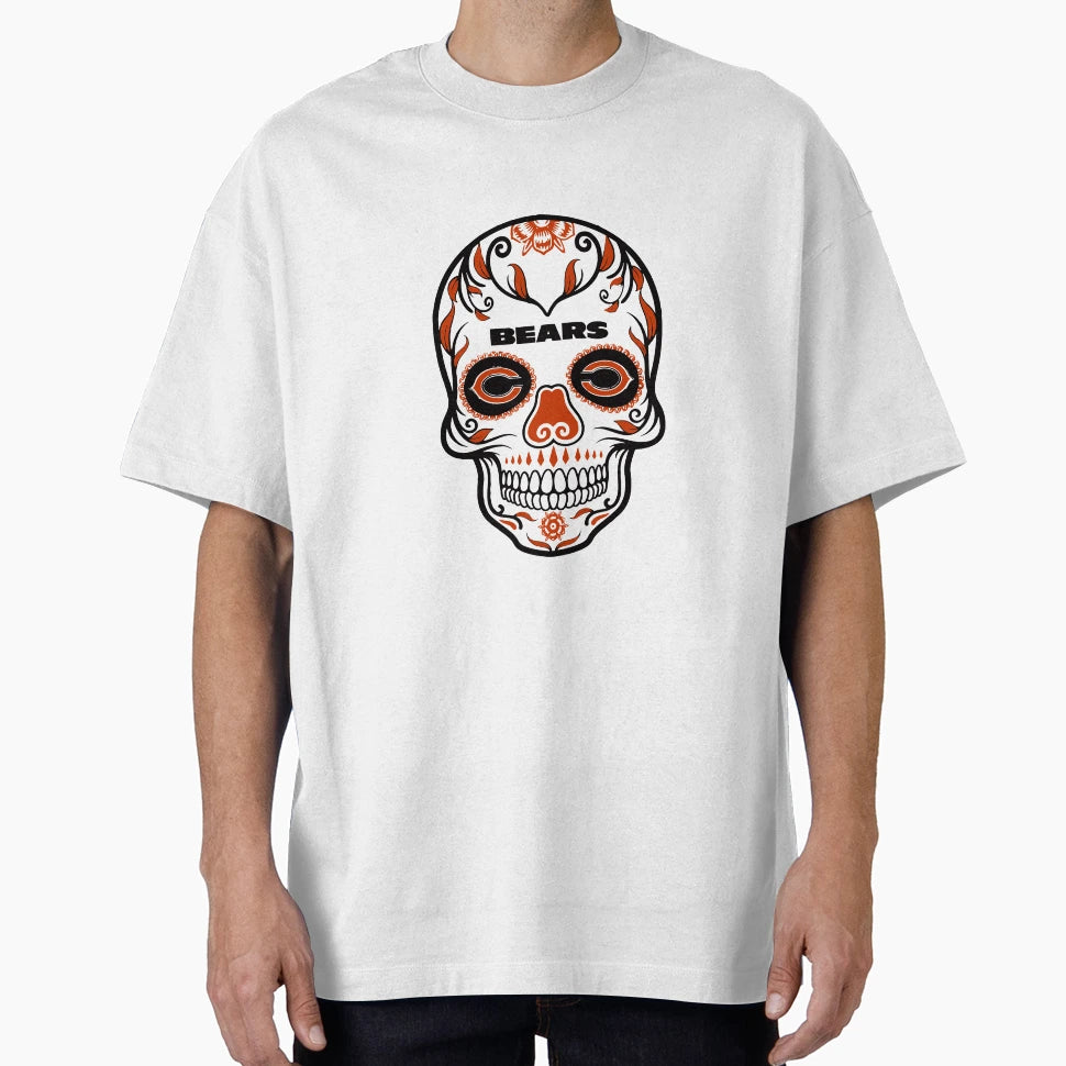 Sugar Skull Chicago Football T-Shirt - Minimalist Print Men Women - T-Shirt, Sweatshirt, Hoodie