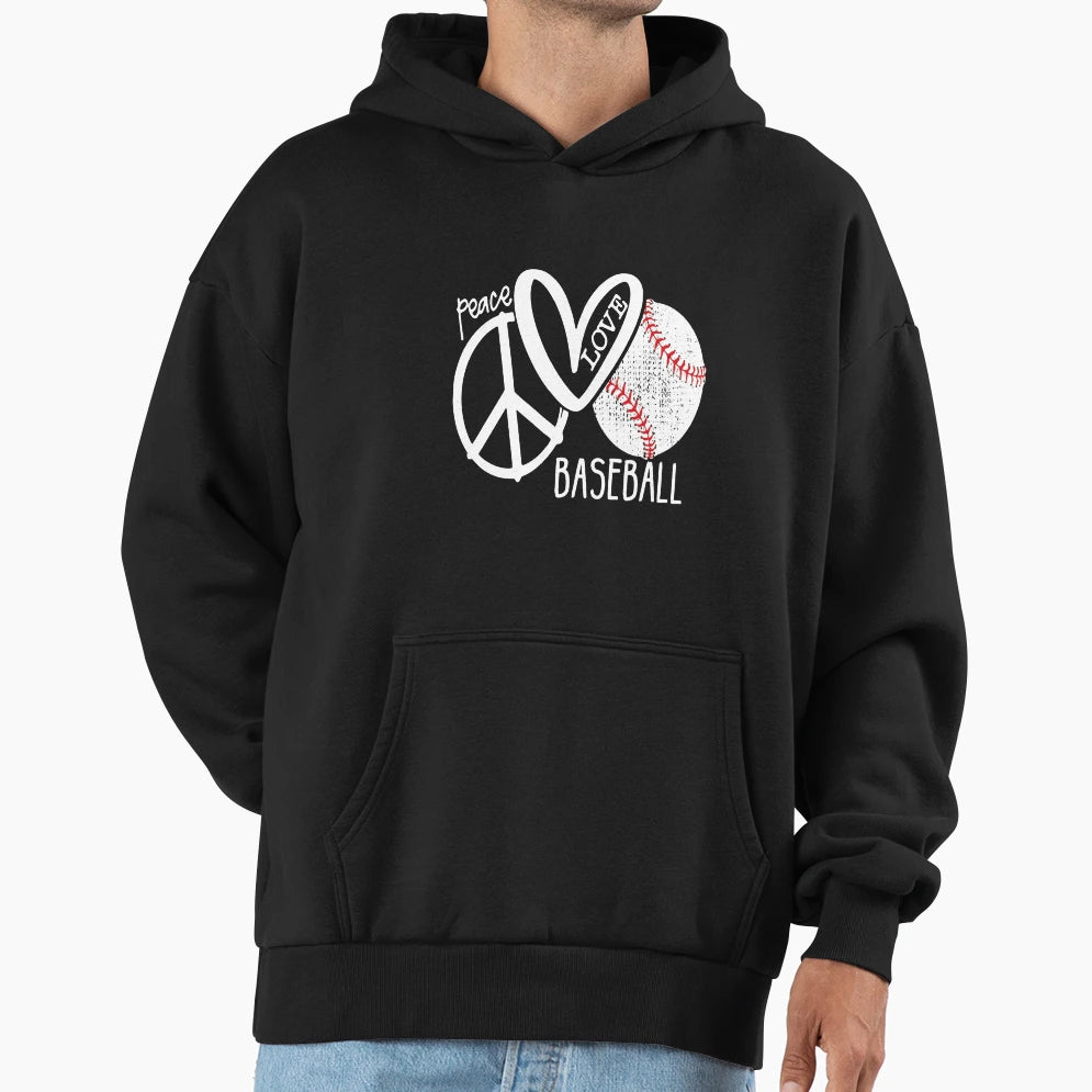Peace Love Baseball Vector Hoodie - Unique Graphic Men Women - T-Shirt, Sweatshirt, Hoodie