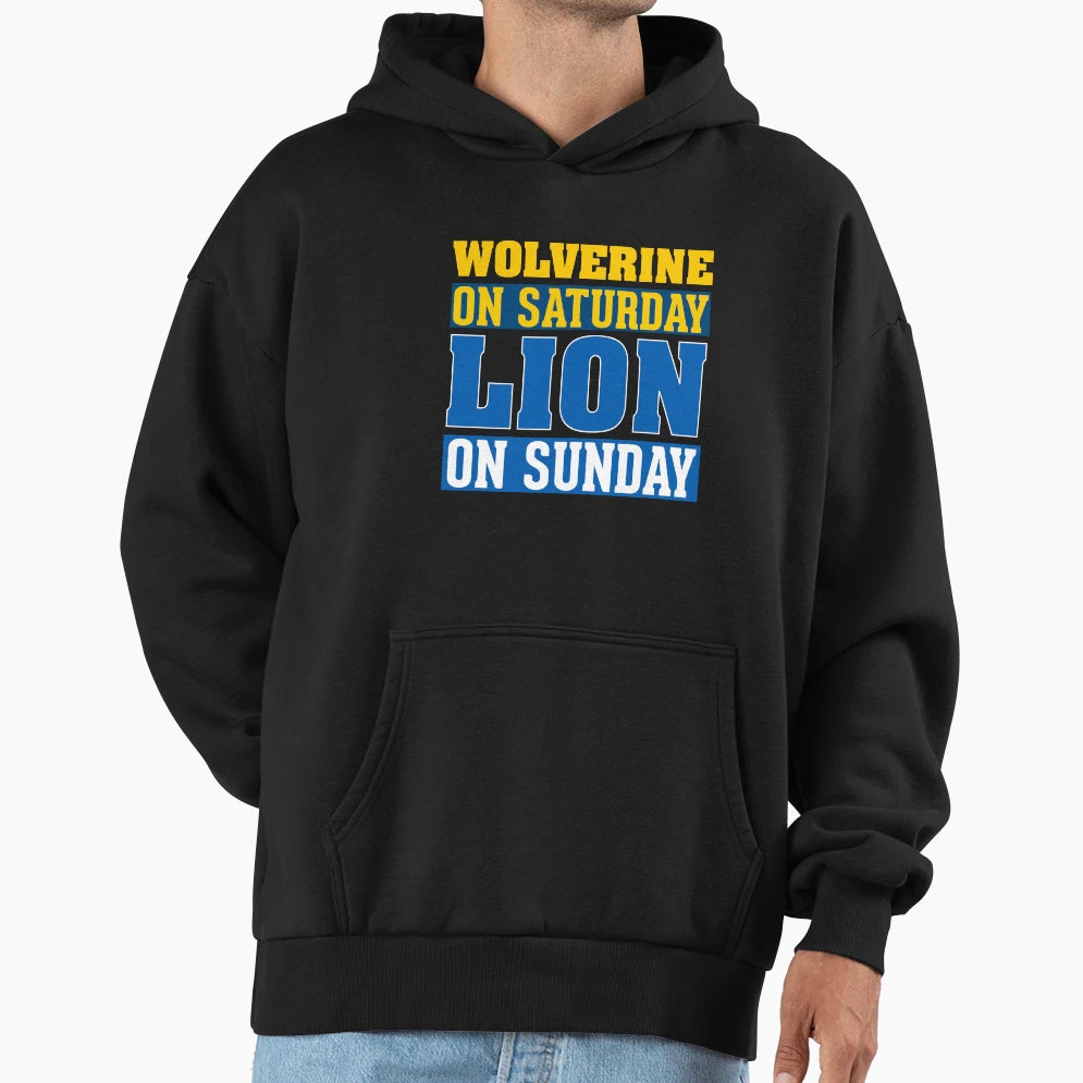 Wolverine Saturday Lion Sunday Detroit Hoodie - Minimalist Print Unisex - T-Shirt, Sweatshirt, Hoodie