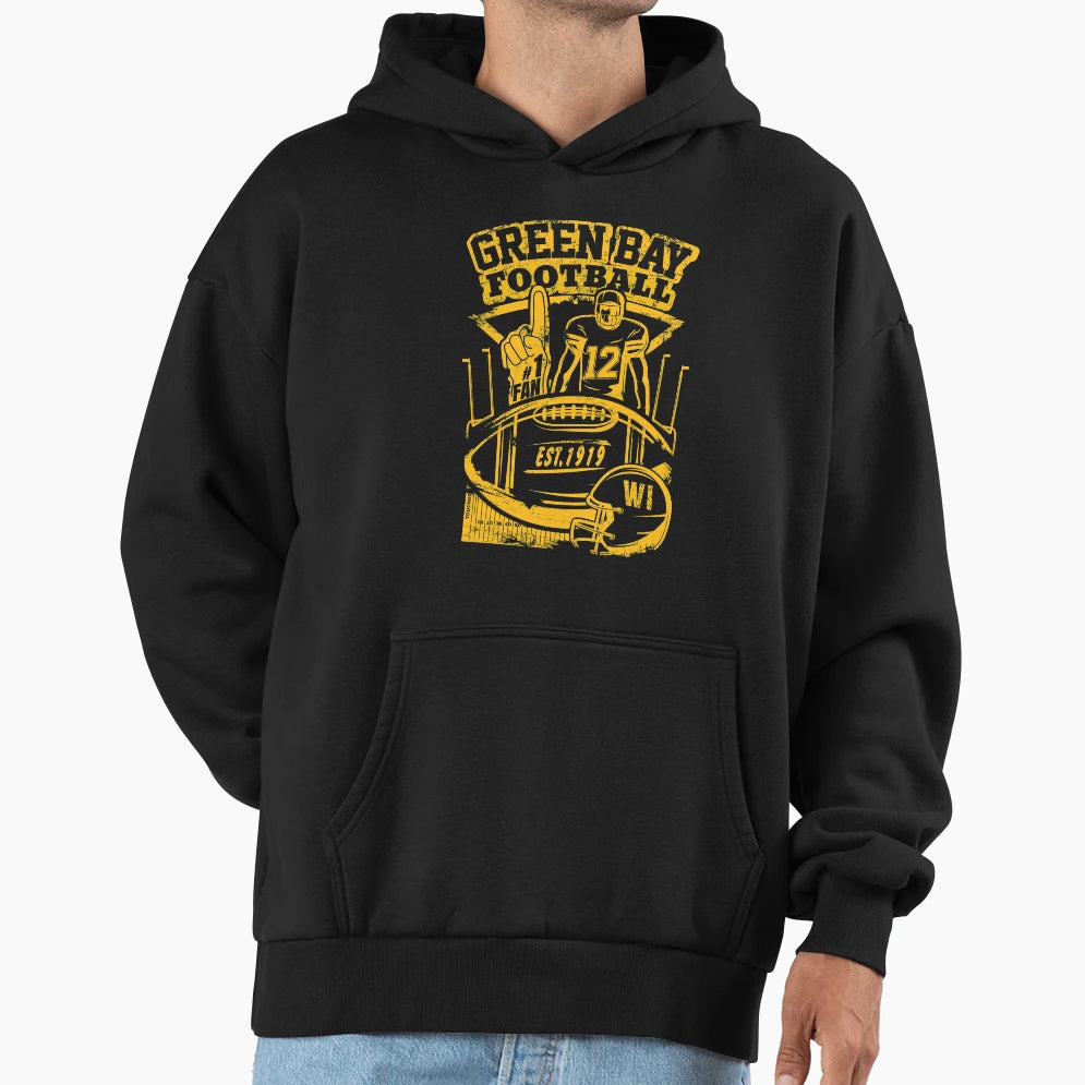 Green Bay Wisconsin Football Distressed Gift Hoodie - Unique Graphic Unisex - T-Shirt, Sweatshirt, Hoodie