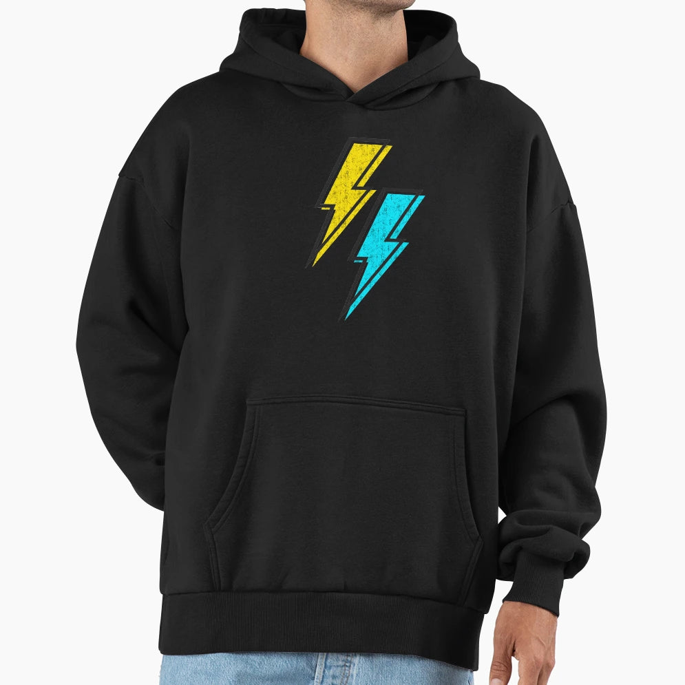 Aftershock Lightning Yellow And Blue Hoodie - Unique Graphic for Adults - T-Shirt, Sweatshirt, Hoodie