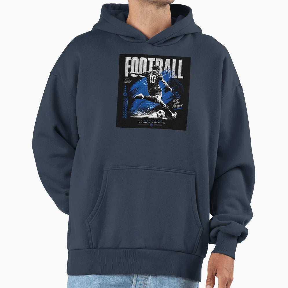 Football Player Striking Ball Power And Hoodie - Streetwear Style Unisex - T-Shirt, Sweatshirt, Hoodie