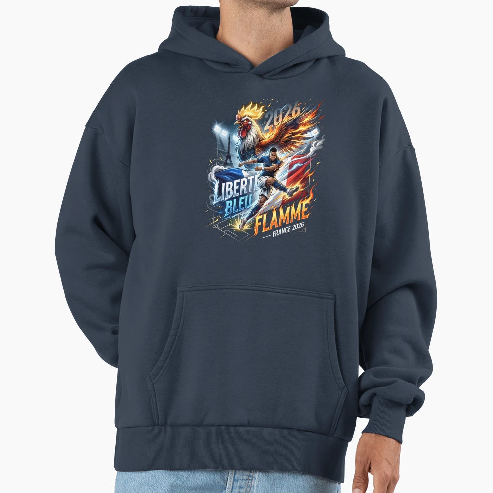 Libert Bleu Flamme France World Cup Hoodie - Aesthetic Graphic Men Women - T-Shirt, Sweatshirt, Hoodie