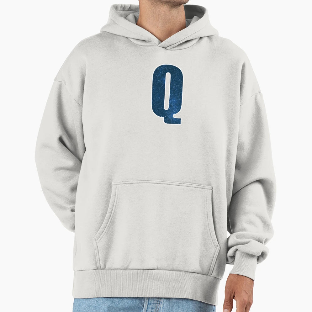 Letter Q Stars Sky Monogram Art Hoodie - Aesthetic Graphic for Adults - T-Shirt, Sweatshirt, Hoodie