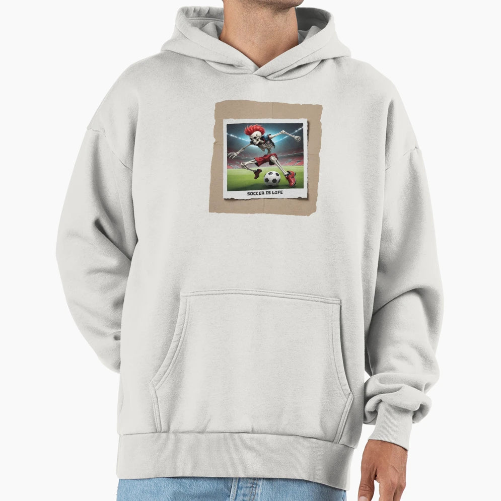 Skeleton Red Mohawk Playing Soccer Hoodie - Graphic Print for Adults - T-Shirt, Sweatshirt, Hoodie