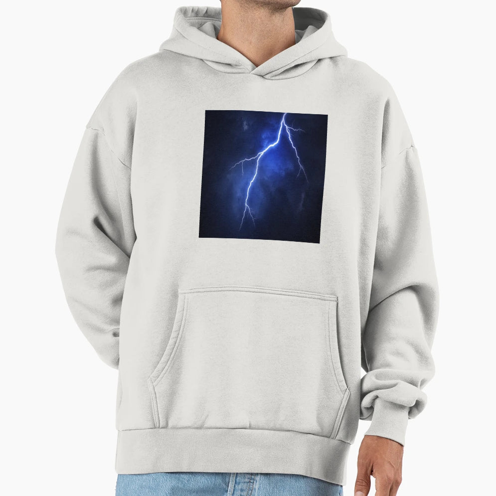 Lightning Blue White Hoodie - Minimalist Print for Adults - T-Shirt, Sweatshirt, Hoodie