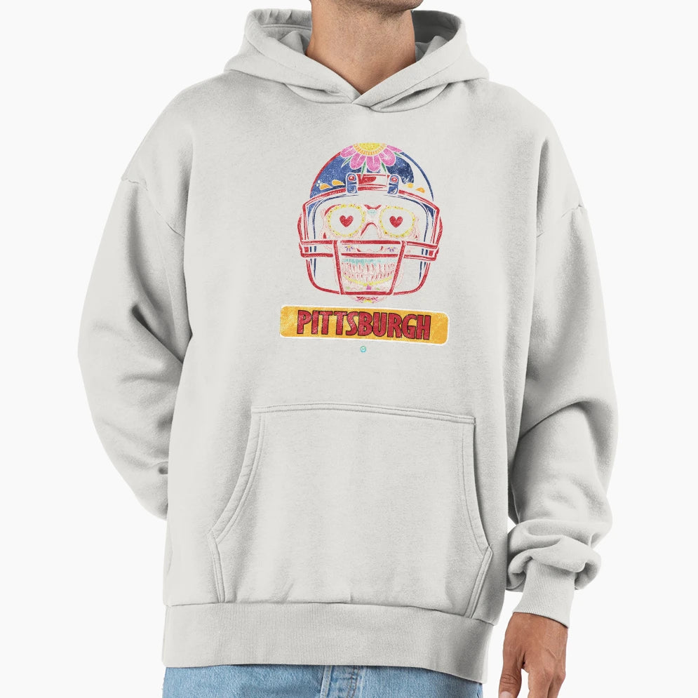 American Football Pittsburgh Skull Hoodie - Fun Novelty Design Men Women - T-Shirt, Sweatshirt, Hoodie