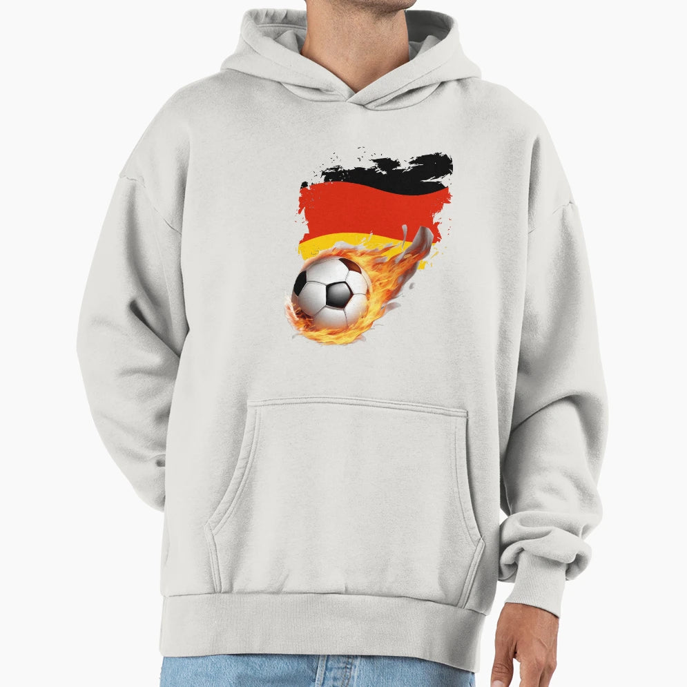 Flaming Football Germany Flag Hoodie - Minimalist Print for Adults - T-Shirt, Sweatshirt, Hoodie