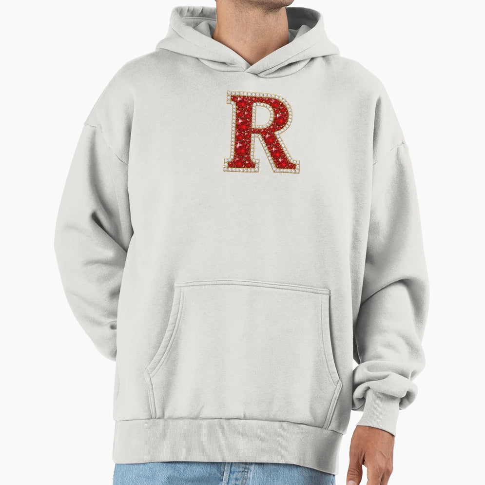 Letter R Red White Gems Hoodie - Minimalist Print Unisex - T-Shirt, Sweatshirt, Hoodie