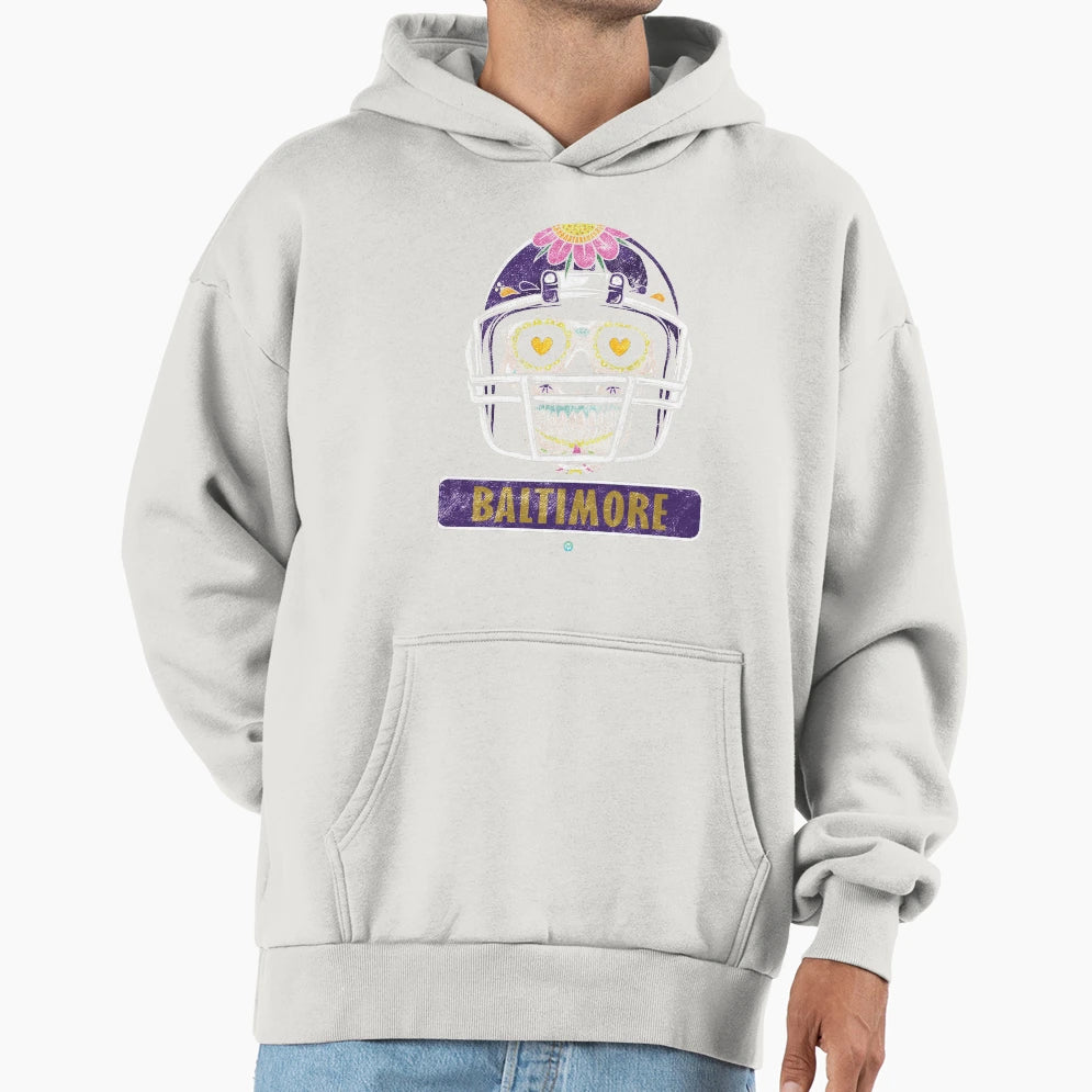 American Football Baltimore Skull Hoodie - Trendy Graphic Men Women - T-Shirt, Sweatshirt, Hoodie