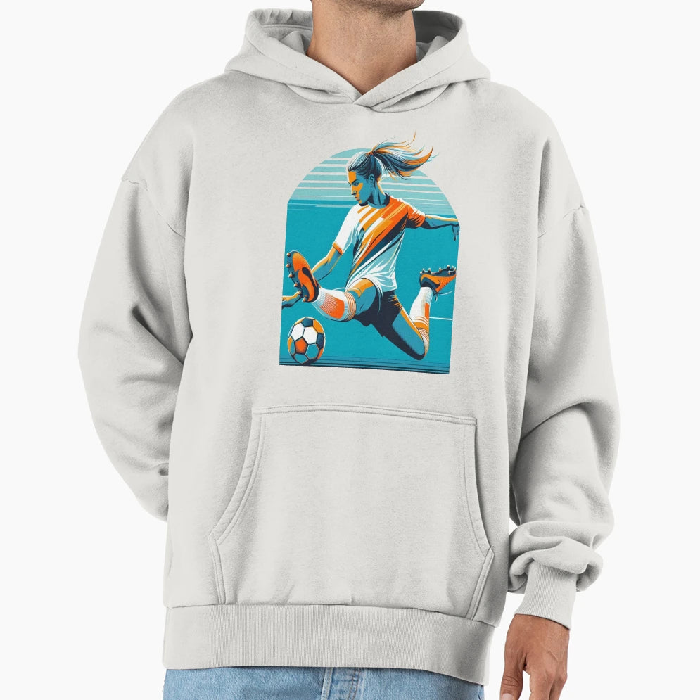 Soccer Player Kicking Soccer Ball Hoodie - Unique Graphic Unisex - T-Shirt, Sweatshirt, Hoodie