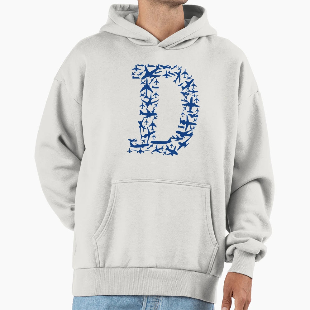 Airplane Letter D Monogram D Hoodie - Minimalist Print Unisex - T-Shirt, Sweatshirt, Hoodie