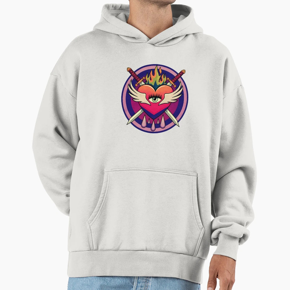 Flaming Heart Eye Hoodie - Aesthetic Graphic Unisex - T-Shirt, Sweatshirt, Hoodie