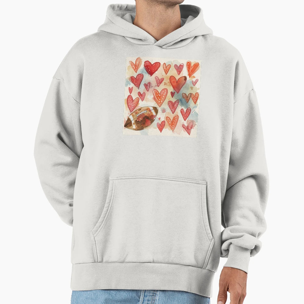 Football Patterned Hearts Hoodie - Graphic Print Men Women - T-Shirt, Sweatshirt, Hoodie