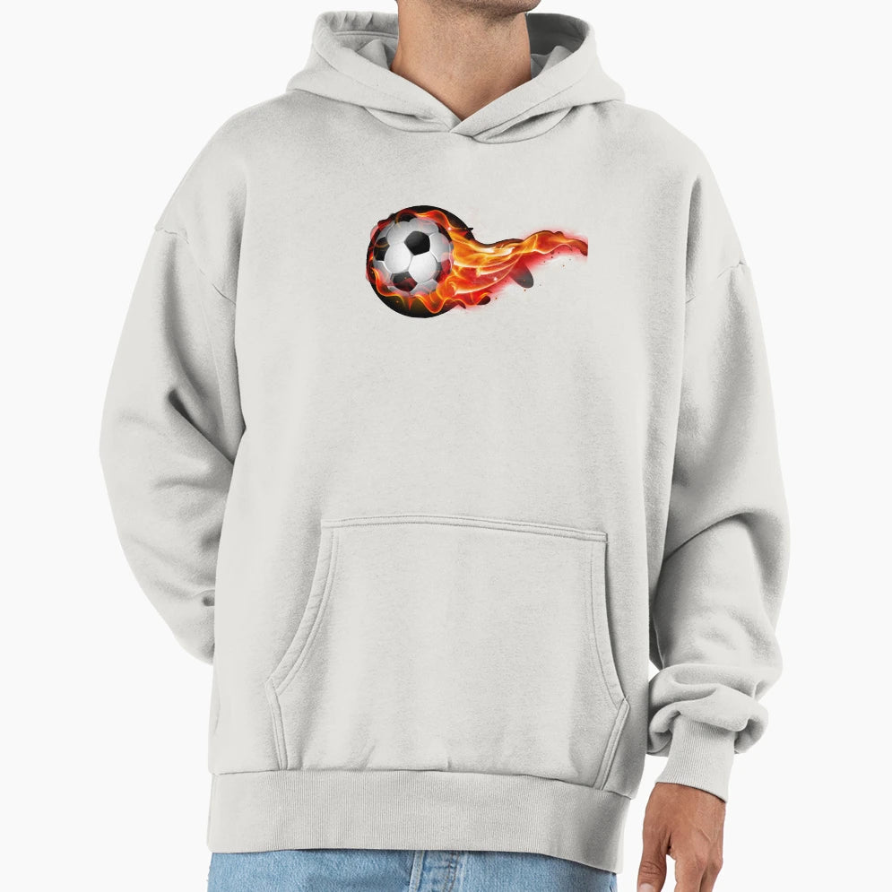 Soccer Ball Fire Hoodie - Aesthetic Graphic for Adults - T-Shirt, Sweatshirt, Hoodie