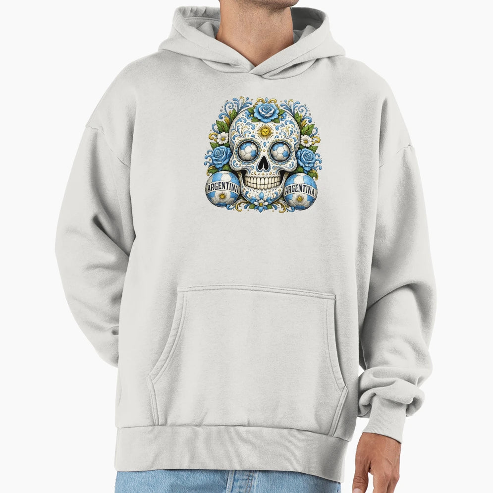 Argentina Soccer Skull Hoodie - Graphic Print for Adults - T-Shirt, Sweatshirt, Hoodie