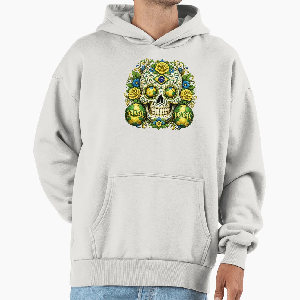 Brazil Soccer Skull Hoodie - Streetwear Style for Adults - T-Shirt, Sweatshirt, Hoodie