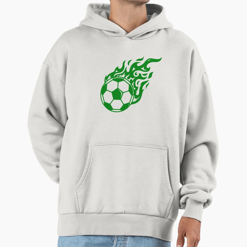 Football Green Fire Ball Football Ball Hoodie - Unique Graphic Unisex - T-Shirt, Sweatshirt, Hoodie