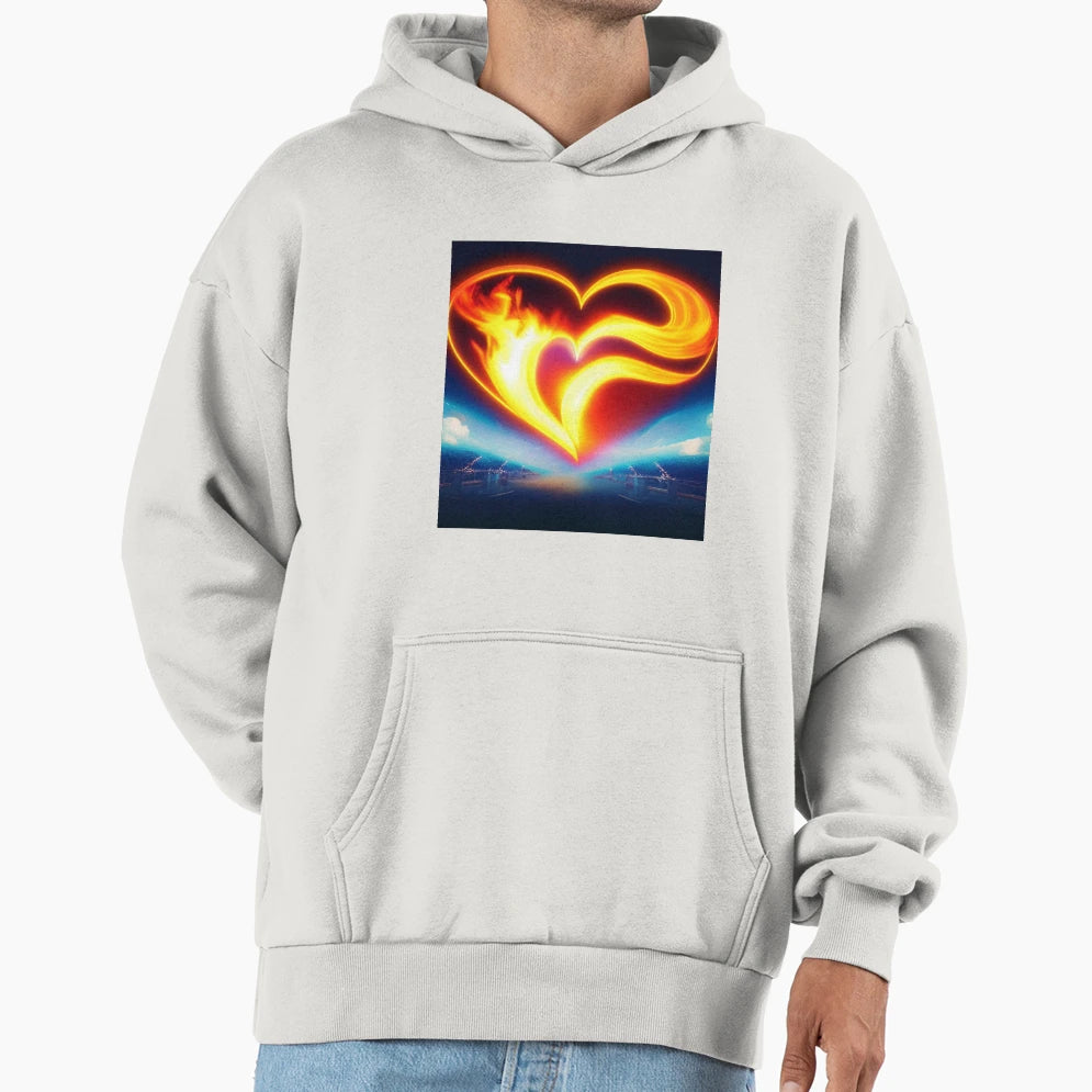 Fire Heart Hoodie - Aesthetic Graphic for Adults - T-Shirt, Sweatshirt, Hoodie