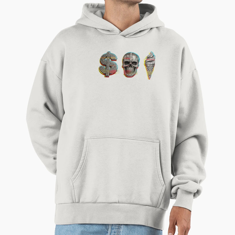 Money Skull Ice Cream Hoodie - Trendy Graphic Unisex - T-Shirt, Sweatshirt, Hoodie