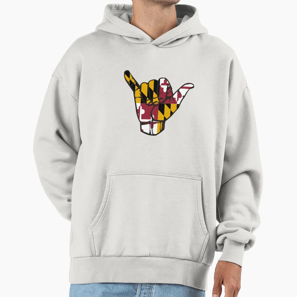 Shaka Hand Md Flag Hoodie - Aesthetic Graphic for Adults - T-Shirt, Sweatshirt, Hoodie