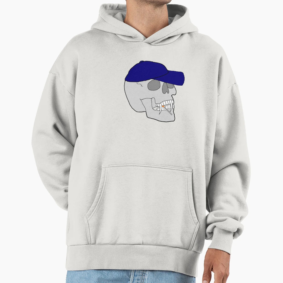 Skull Cigarette And Cap Hoodie - Minimalist Print for Adults - T-Shirt, Sweatshirt, Hoodie