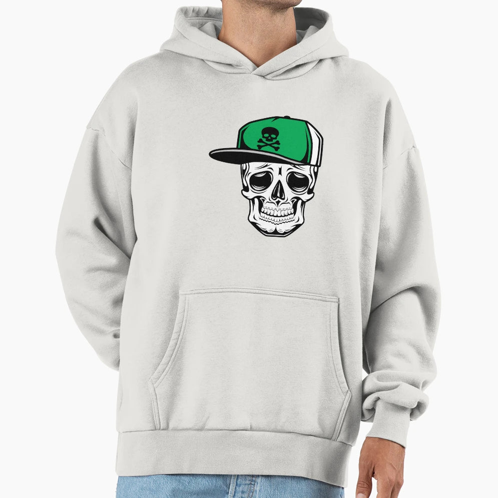 Skull Old School Baseball Cap Hoodie - Casual Everyday Wear Men Women - T-Shirt, Sweatshirt, Hoodie