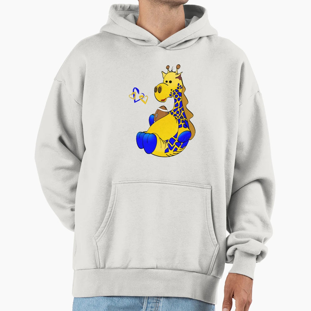 Blue Gold Football Giraffe Cartoon Hoodie - Casual Everyday Wear Men Women - T-Shirt, Sweatshirt, Hoodie
