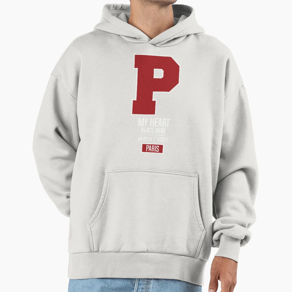 Paris My Heart Beats Here Black Hoodie - Fun Novelty Design for Adults - T-Shirt, Sweatshirt, Hoodie