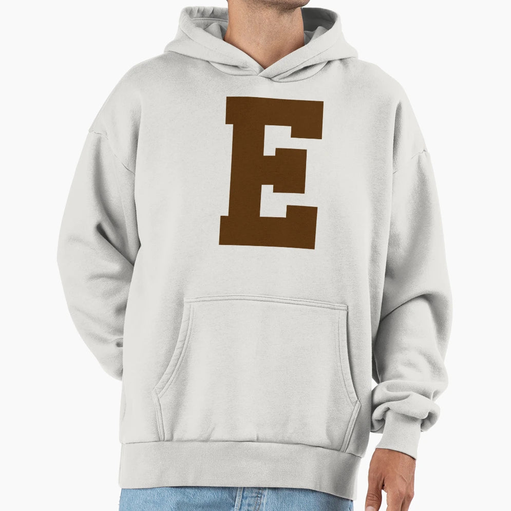 Alphabet Brown E Sports Letter E Hoodie - Novelty Apparel for Adults - T-Shirt, Sweatshirt, Hoodie