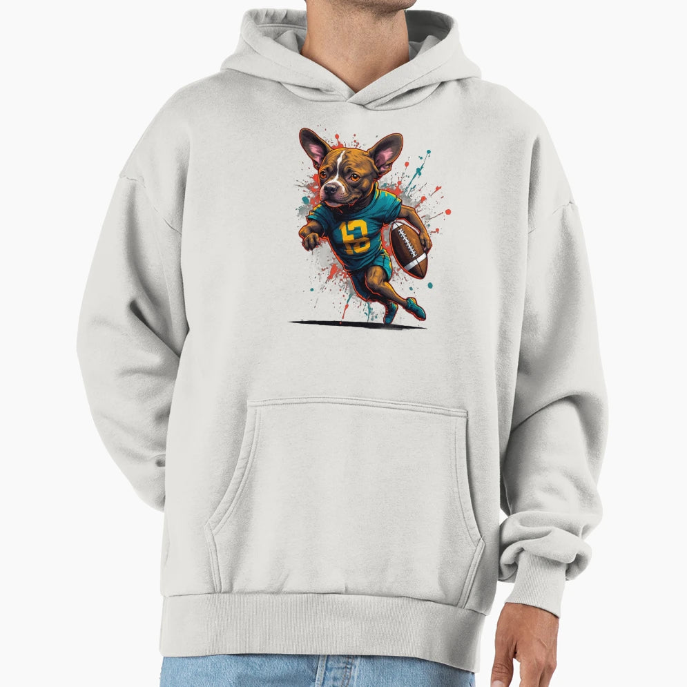 Pitbull Dog Playing American Football Hoodie - Trendy Graphic Unisex - T-Shirt, Sweatshirt, Hoodie
