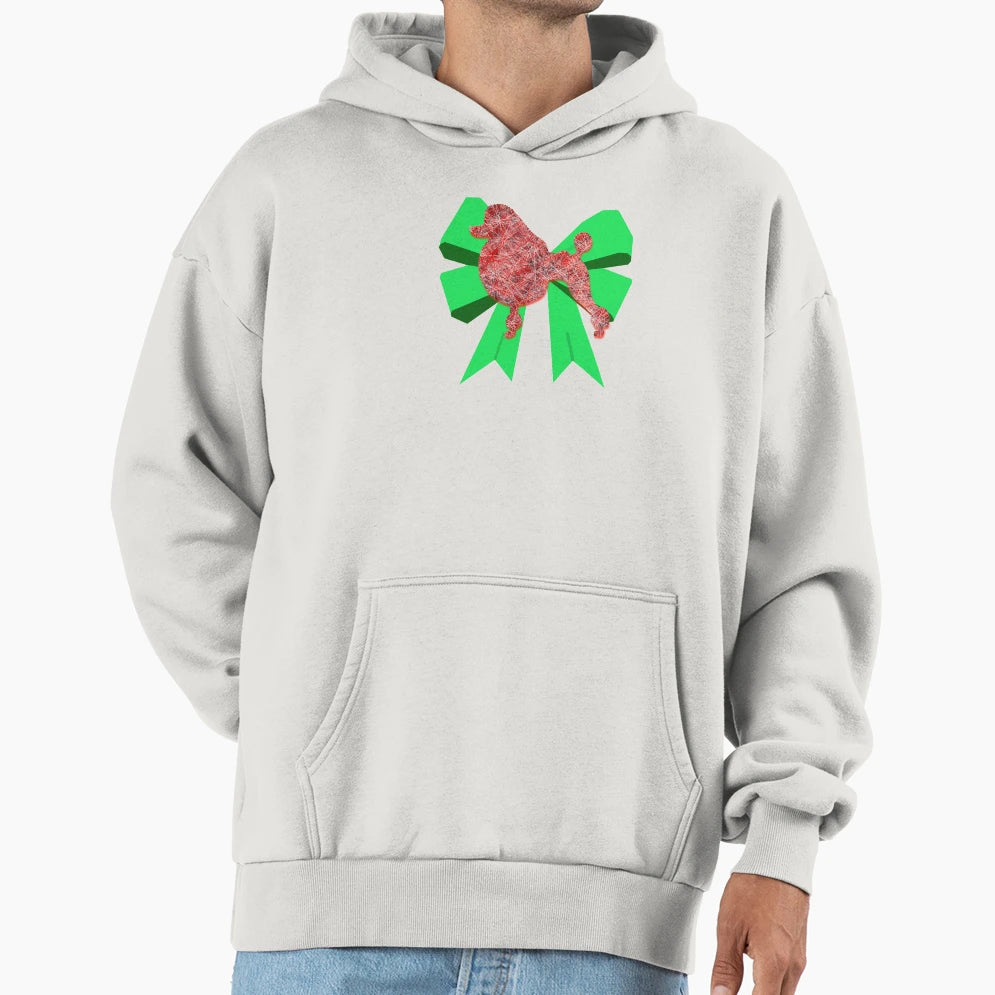 Poodle Red Dog Silhouette Green Bow Hoodie - Aesthetic Graphic Unisex - T-Shirt, Sweatshirt, Hoodie