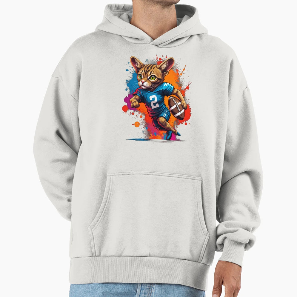 Shorthair Cat Playing American Football Hoodie - Minimalist Print Unisex - T-Shirt, Sweatshirt, Hoodie