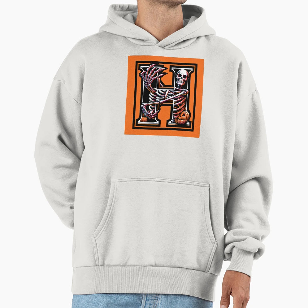 Skeleton Alphabet H Halloween Hoodie - Casual Everyday Wear for Adults - T-Shirt, Sweatshirt, Hoodie