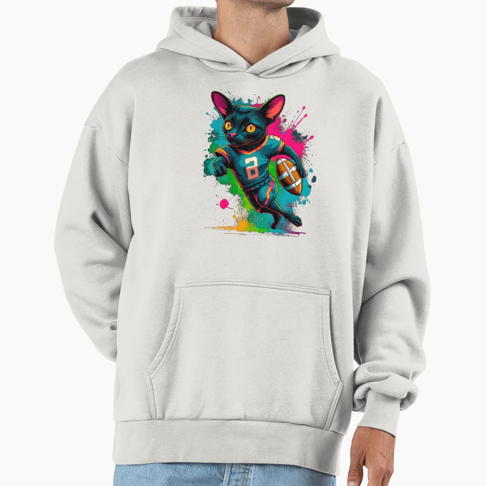 Black Bombay Cat Playing American Hoodie - Aesthetic Graphic for Adults - T-Shirt, Sweatshirt, Hoodie