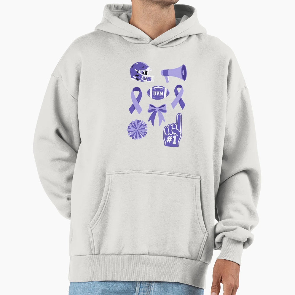 Purple Football Cheer Pancreatic Cancer Hoodie - Trendy Graphic for Adults - T-Shirt, Sweatshirt, Hoodie