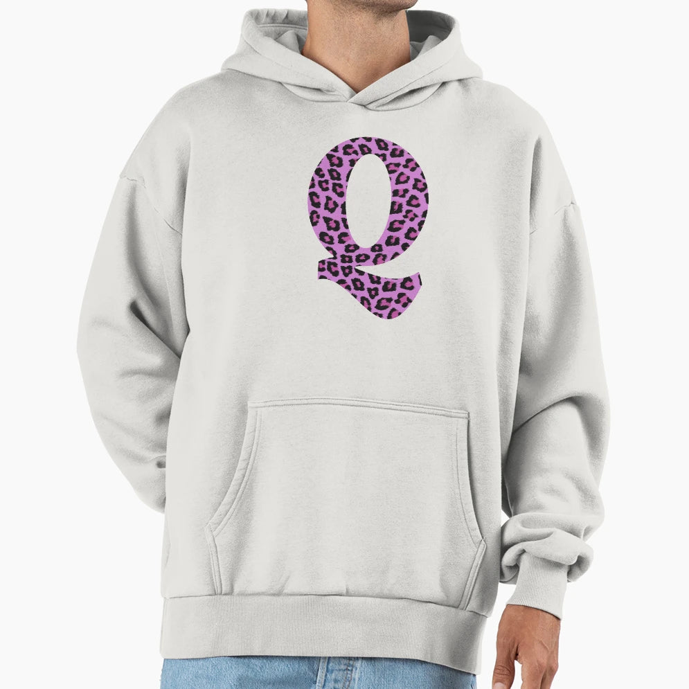 Purple Letter Q Leopard Cheetah Hoodie - Streetwear Style Men Women - T-Shirt, Sweatshirt, Hoodie