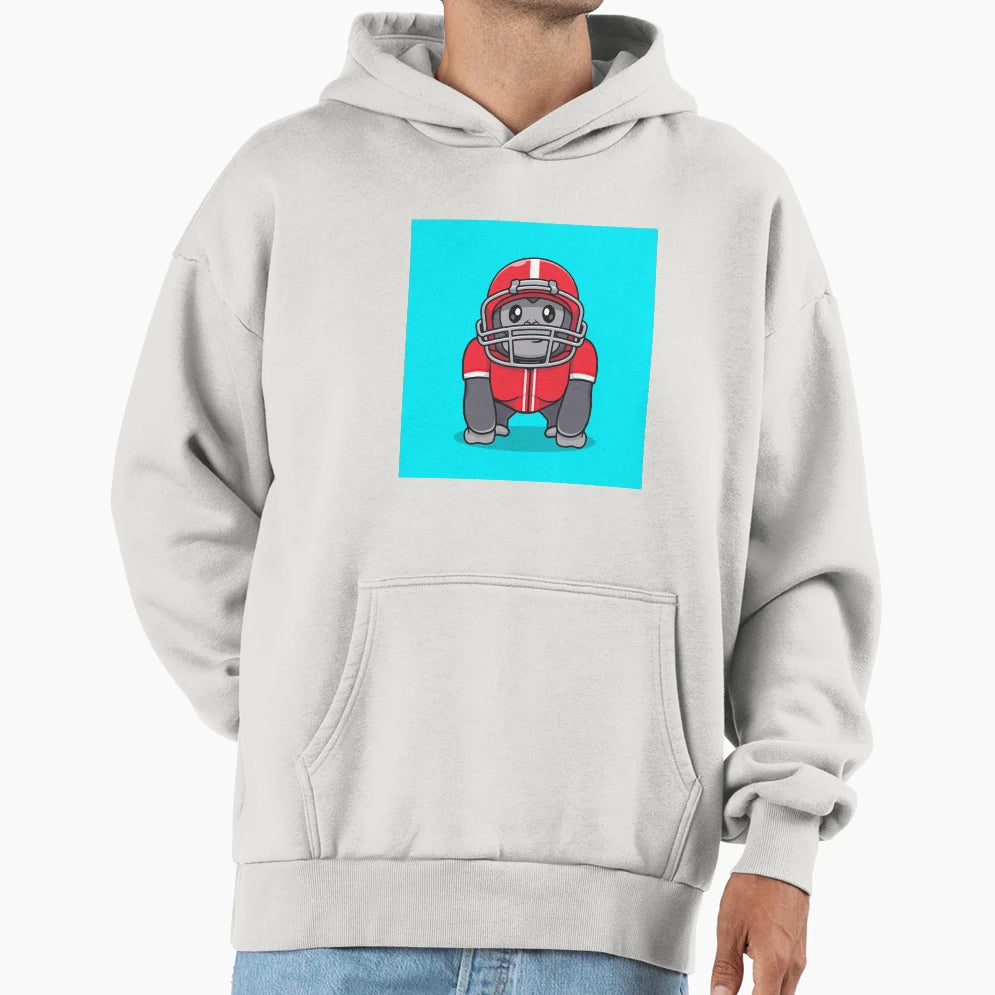 Gorilla Playing Rugby Ball Cartoon Hoodie - Casual Everyday Wear Men Women - T-Shirt, Sweatshirt, Hoodie