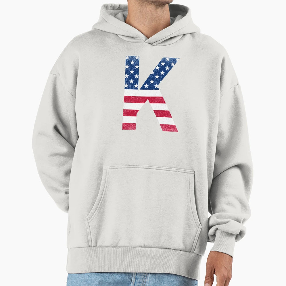 Letter K Capital Alphabet American Hoodie - Fun Novelty Design Men Women - T-Shirt, Sweatshirt, Hoodie