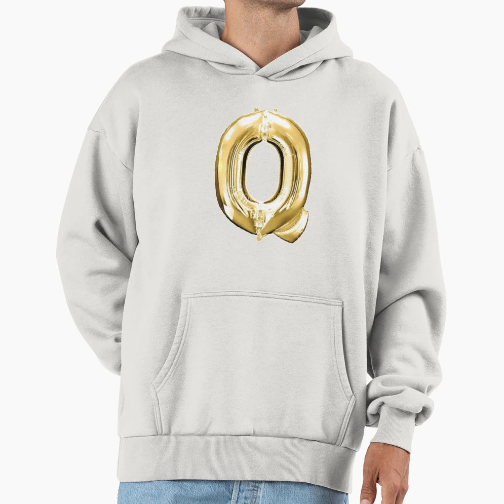 Gold Foil Mylar Balloon Letter Q Hoodie - Minimalist Print Unisex - T-Shirt, Sweatshirt, Hoodie