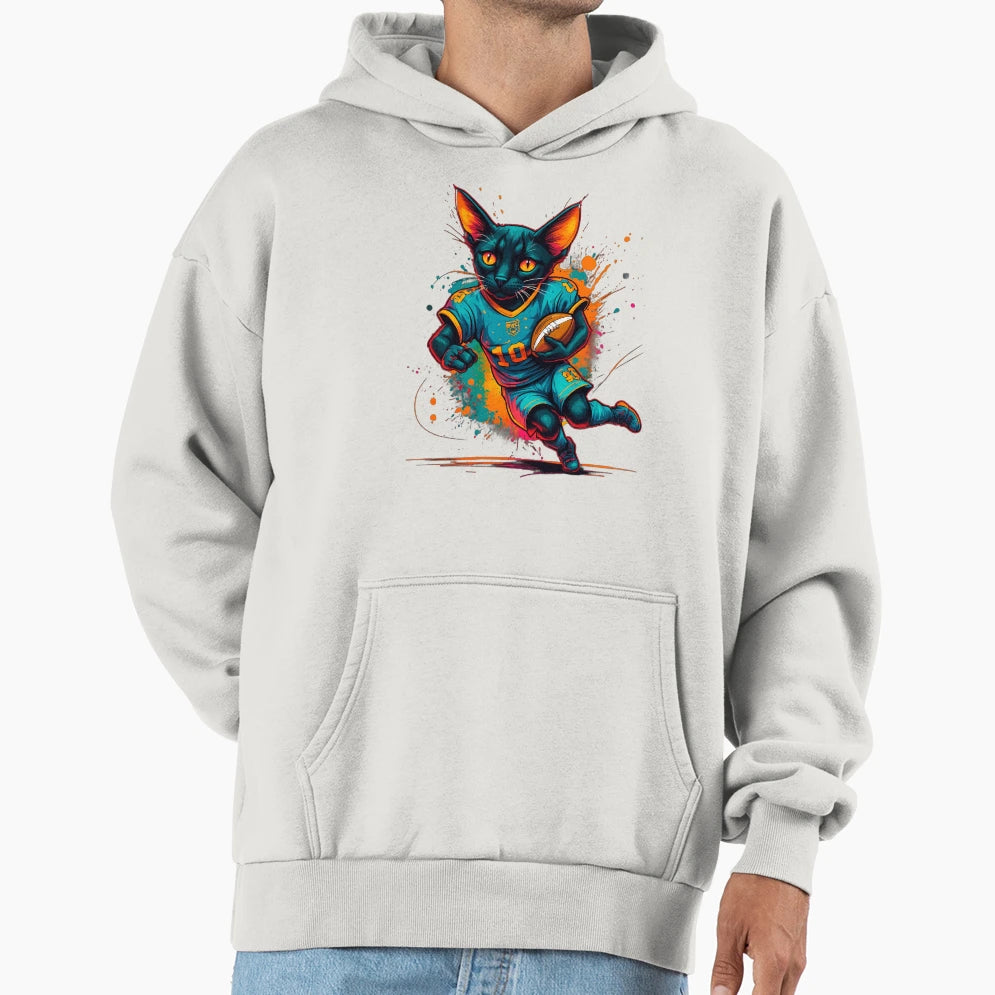 Black Bombay Cat Playing American Hoodie - Minimalist Print for Adults - T-Shirt, Sweatshirt, Hoodie