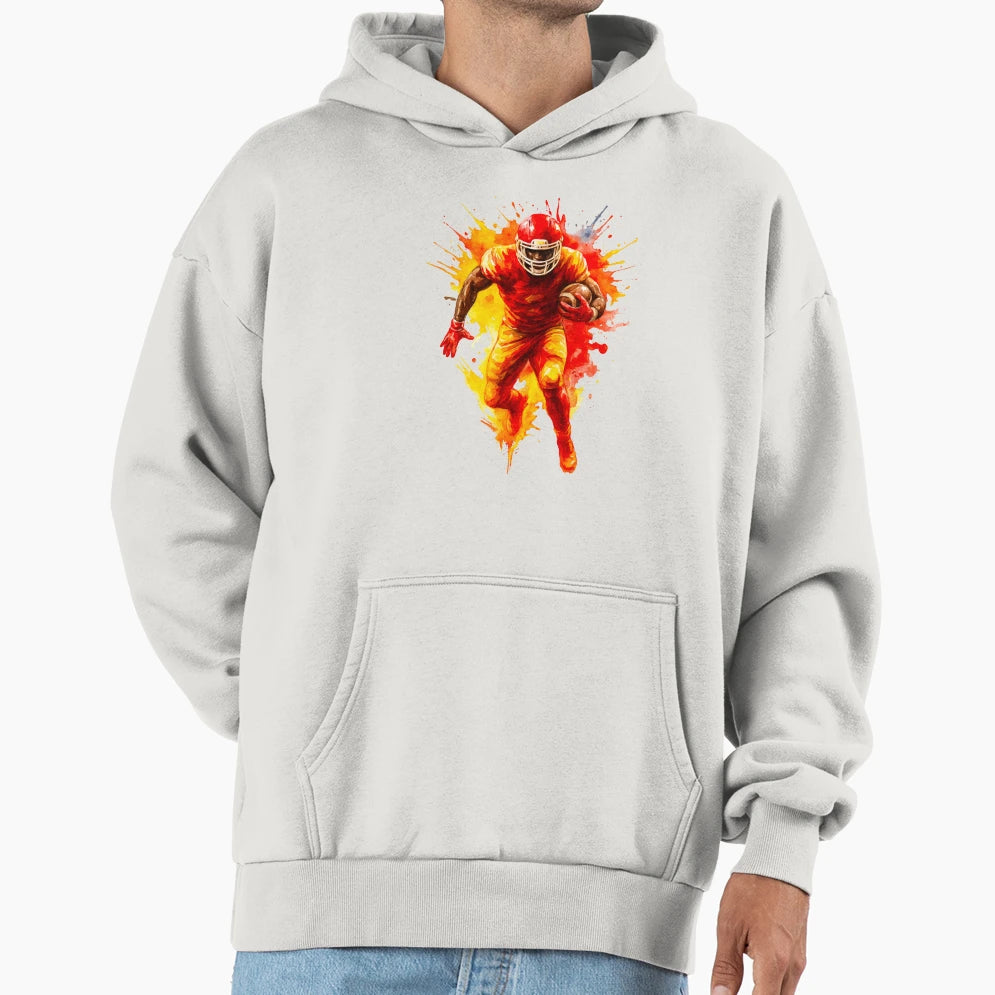 Watercolor Red And Yellow Football Player Hoodie - Streetwear Style Unisex - T-Shirt, Sweatshirt, Hoodie