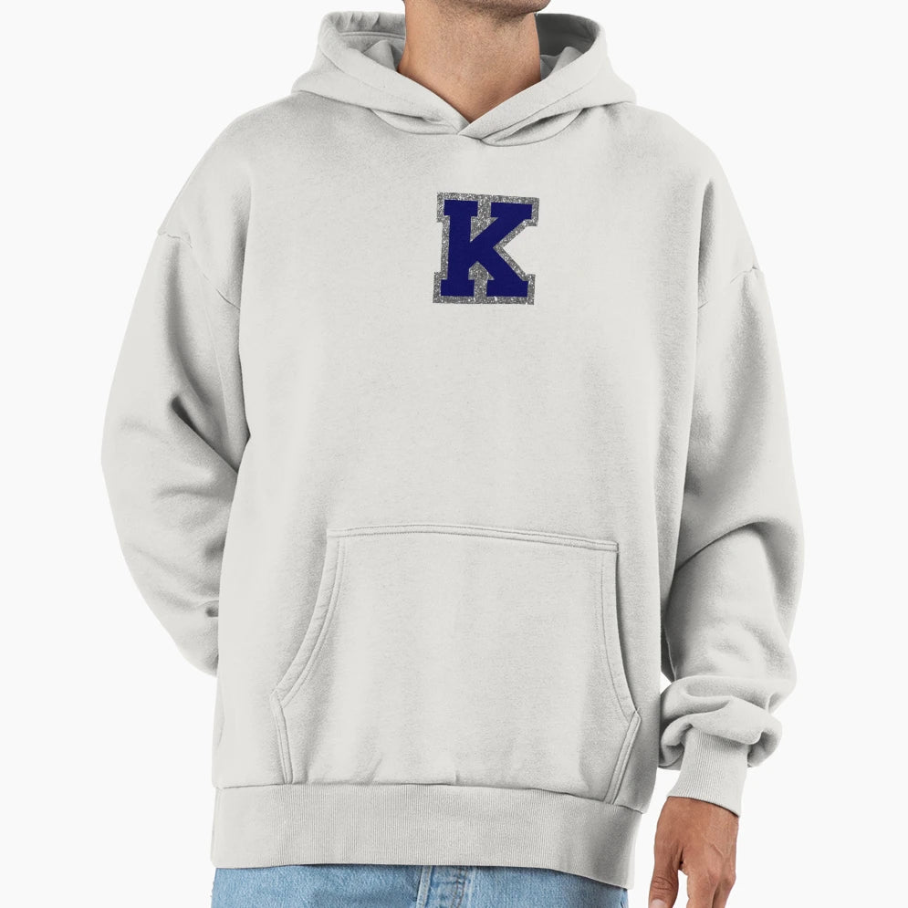 Silver And Navy Varsity Letter K Hoodie - Streetwear Style Men Women - T-Shirt, Sweatshirt, Hoodie