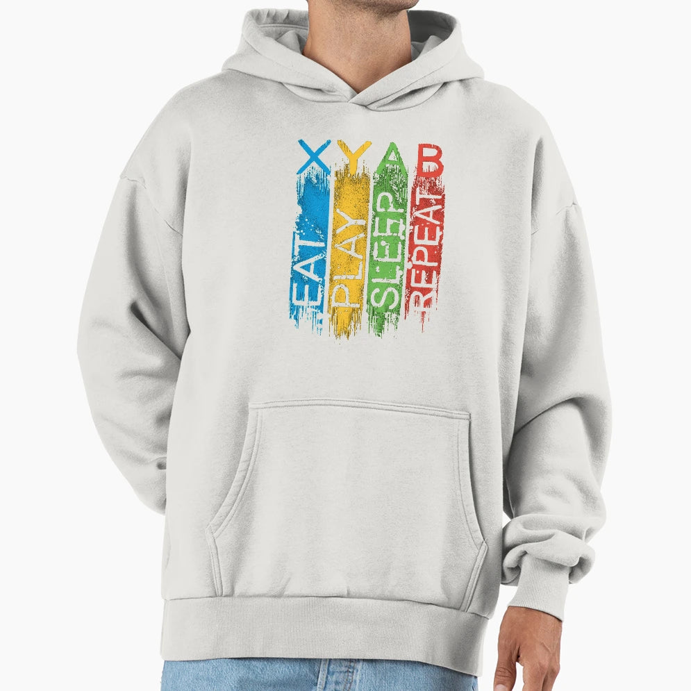 Eat Play Sleep Repeat Icons Game Funny Eat Hoodie - Novelty Apparel Unisex - T-Shirt, Sweatshirt, Hoodie