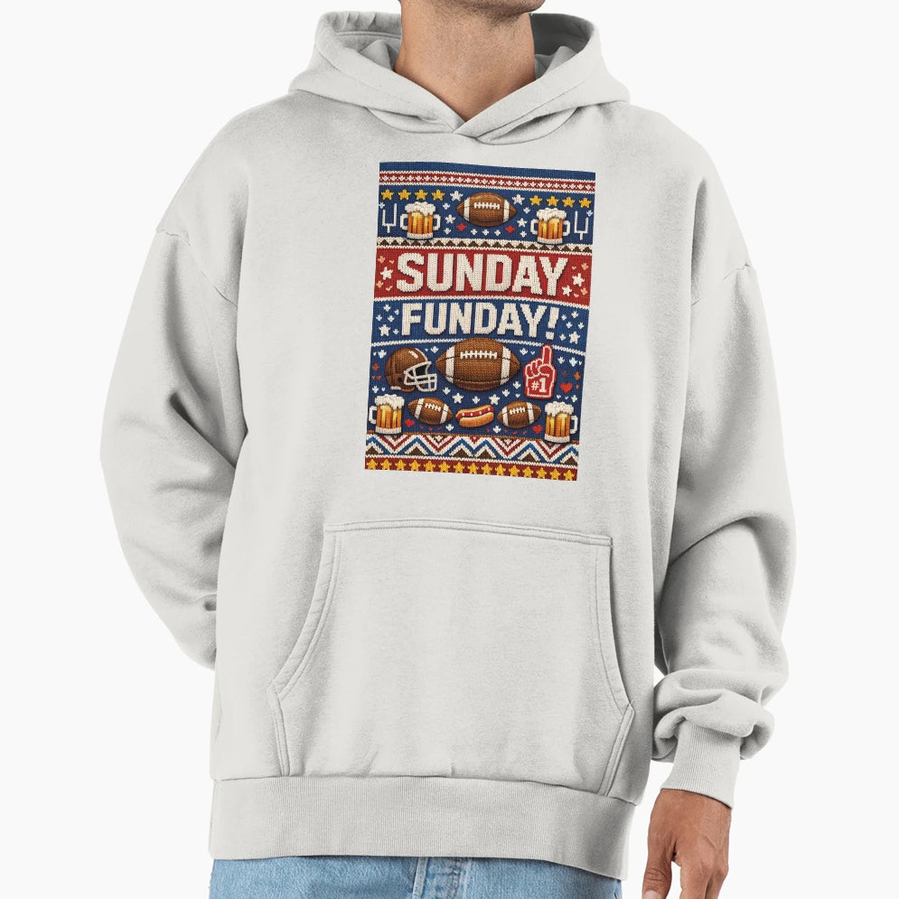 Sunday Funday American Football Knit Hoodie - Unique Graphic for Adults - T-Shirt, Sweatshirt, Hoodie