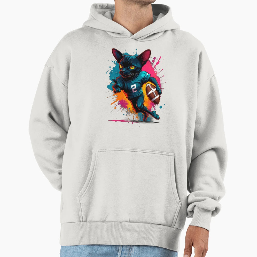 Black Bombay Cat Playing American Football Hoodie - Minimalist Print Unisex - T-Shirt, Sweatshirt, Hoodie