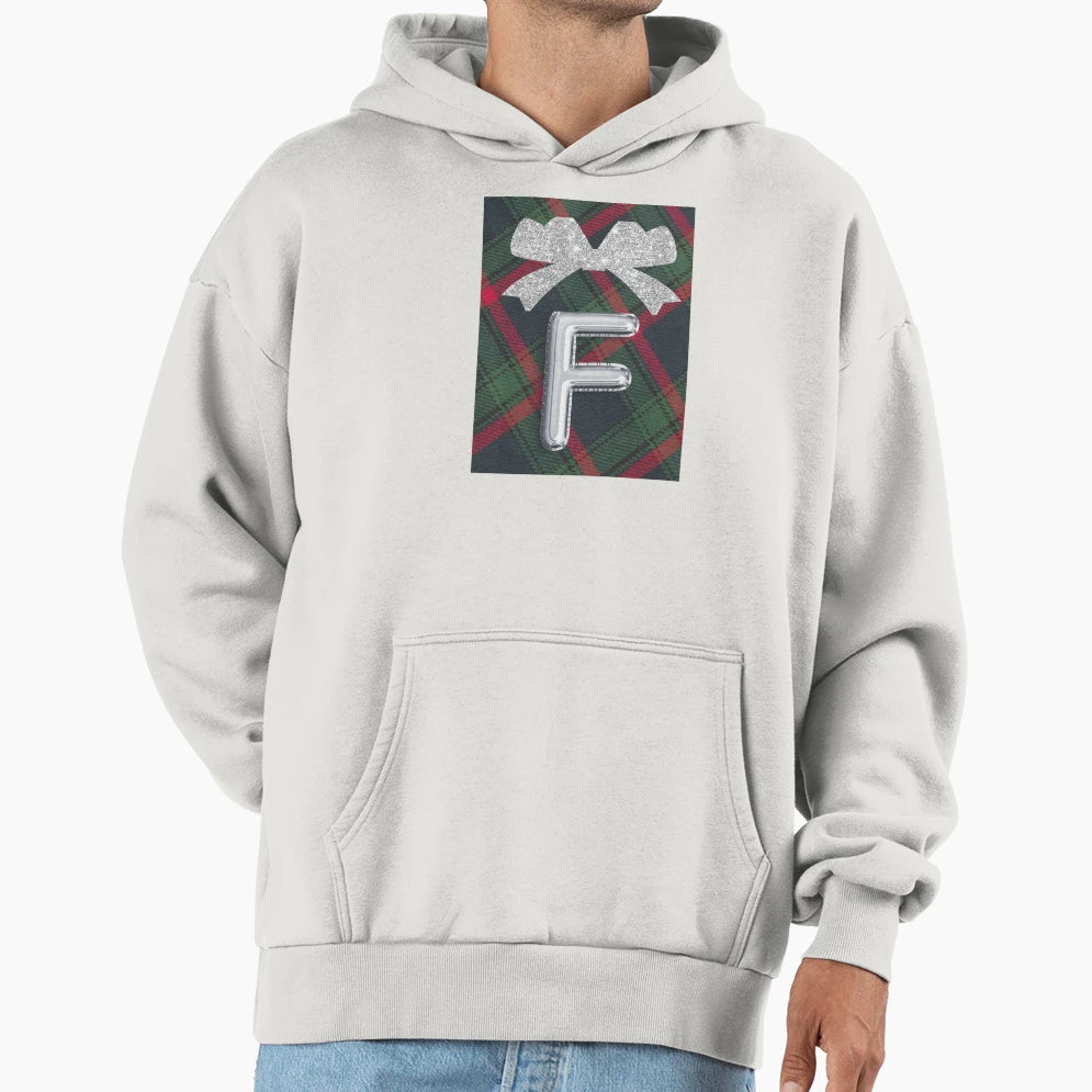 Glorious Red And Green Plaid Glittering Bow Hoodie - Unique Graphic Unisex - T-Shirt, Sweatshirt, Hoodie