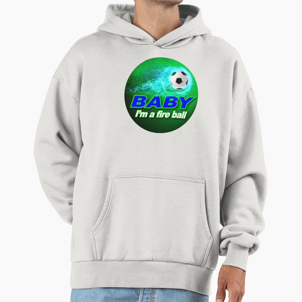 Blue And Green Im Fire Ball Soccer Foot Ball Hoodie - Unique Graphic Unisex - T-Shirt, Sweatshirt, Hoodie