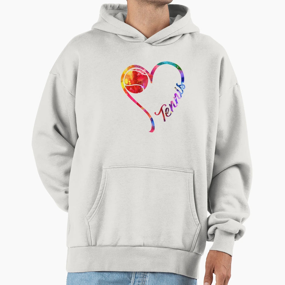Tennis Heart Hoodie - Casual Everyday Wear for Adults - T-Shirt, Sweatshirt, Hoodie